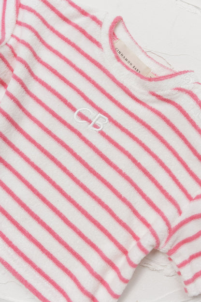 Terry Toweling Stripe Tee - Pink