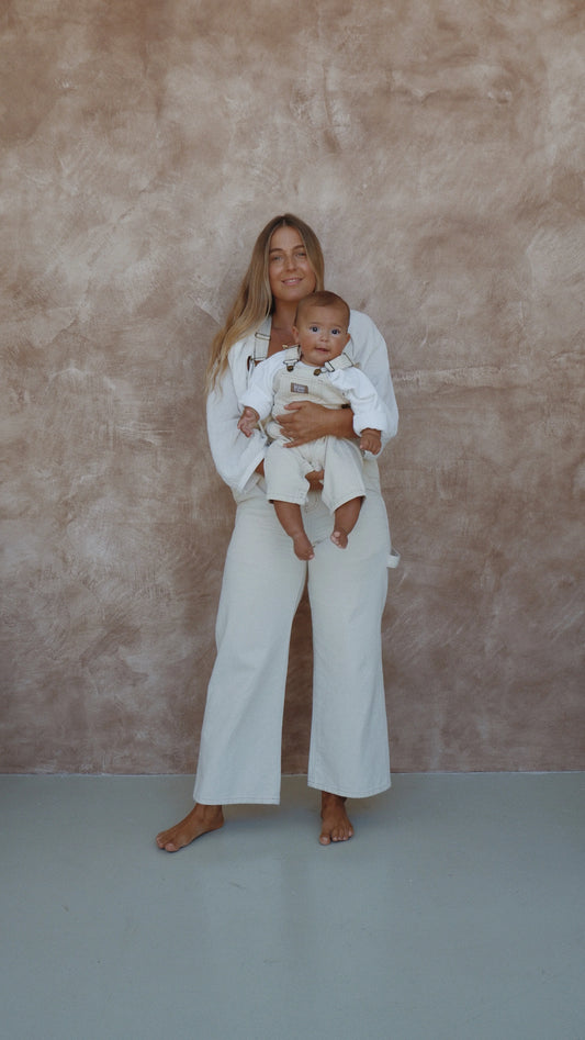 Mama and Mini Carpenter Overall - Ecru Organic | Twin Collective