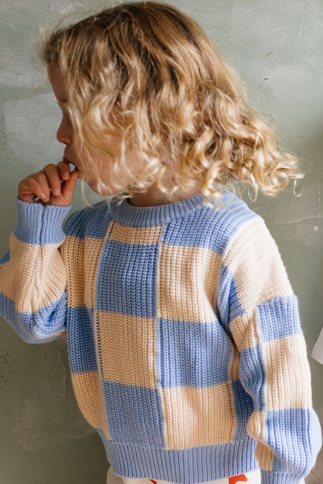 Sunday Knit Jumper - Baby Blue Check | Sunday Siblings