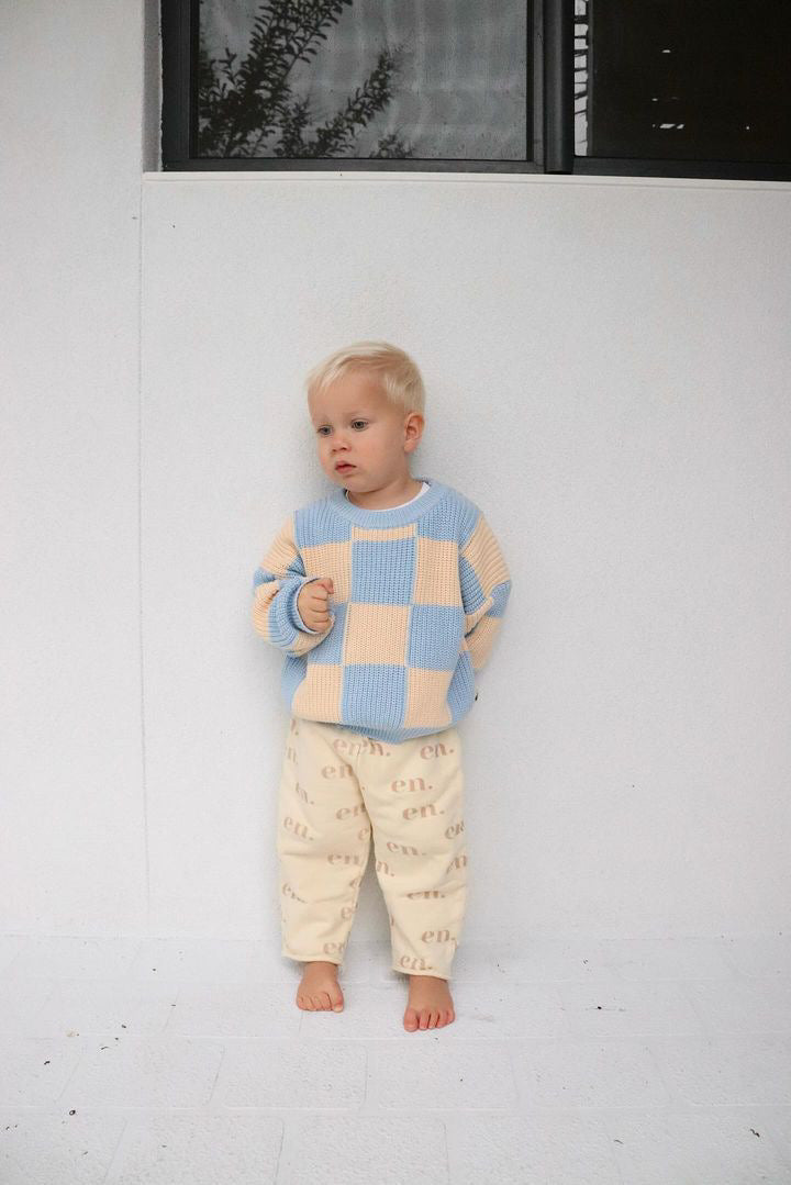 Sunday Knit Jumper - Baby Blue Check | Sunday Siblings