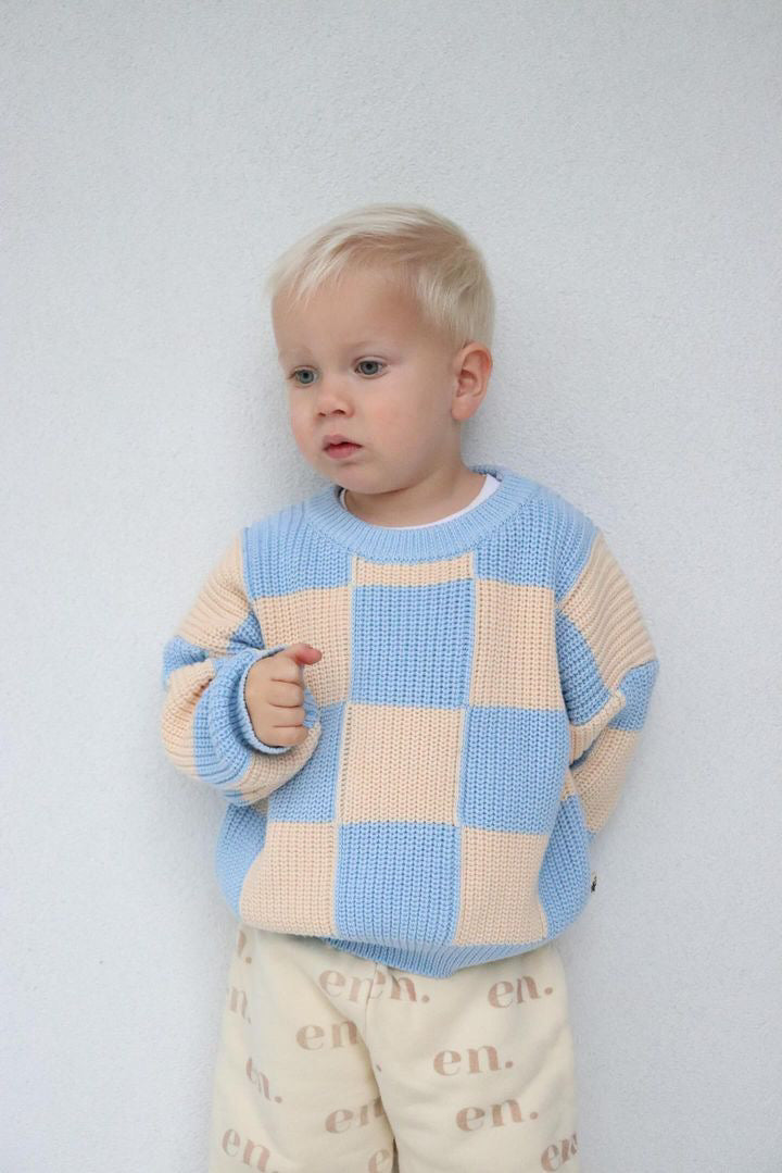 Sunday Knit Jumper - Baby Blue Check | Sunday Siblings