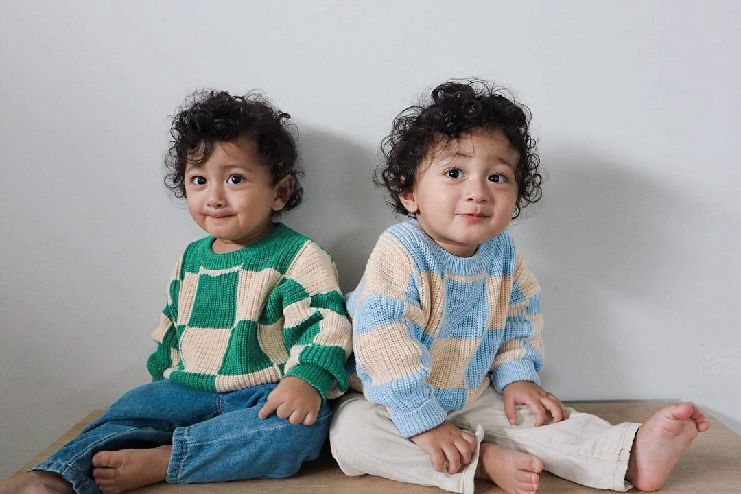 Sunday Knit Jumper - Baby Blue Check | Sunday Siblings