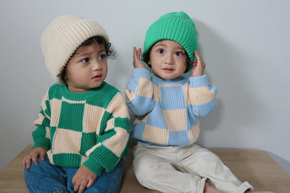 Sunday Knit Jumper - Baby Blue Check | Sunday Siblings