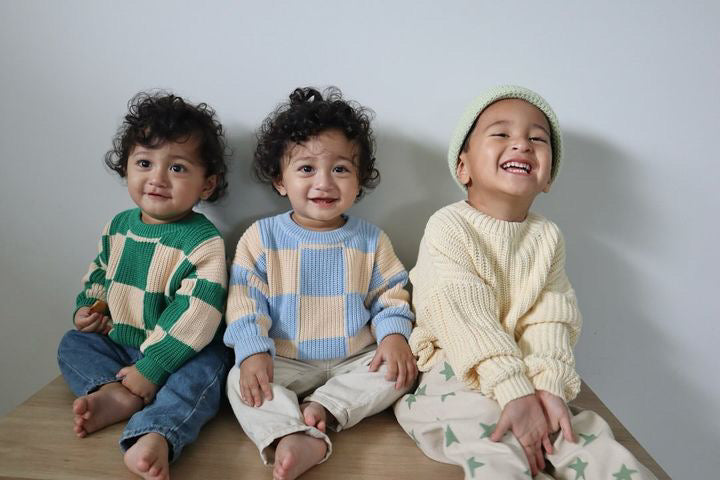 Sunday Knit Jumper - Baby Blue Check | Sunday Siblings