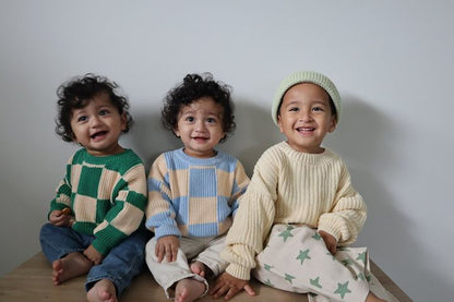 Sunday Knit Jumper - Baby Blue Check | Sunday Siblings