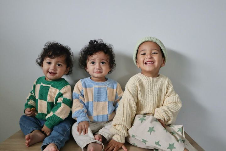 Sunday Knit Jumper - Baby Blue Check | Sunday Siblings