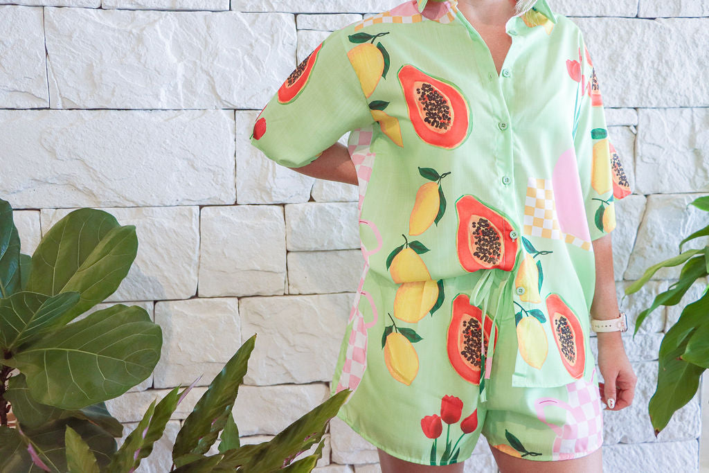 Papaya Button Up Shirt and Shorts Set- Green- Women’s  | By Frankie