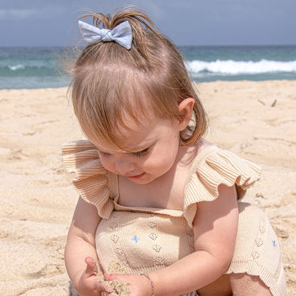 Della Ruffle Knit Pointelle Dress | Coastal Beige | WYLDE.