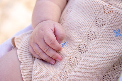 Sienna Ruffle Knit Pointelle Romper | Coastal Beige | WYLDE.