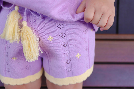 Surf Baby Scalloped Knit Shorts | Lilac & Lemon  | WYLDE.