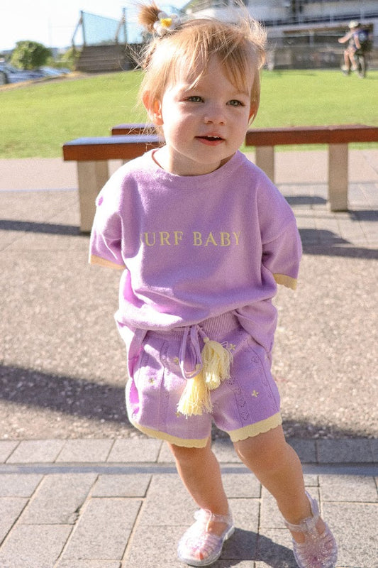 Surf Baby Scalloped Knit Shorts | Lilac & Lemon  | WYLDE. Wylde. Clothing for Kids