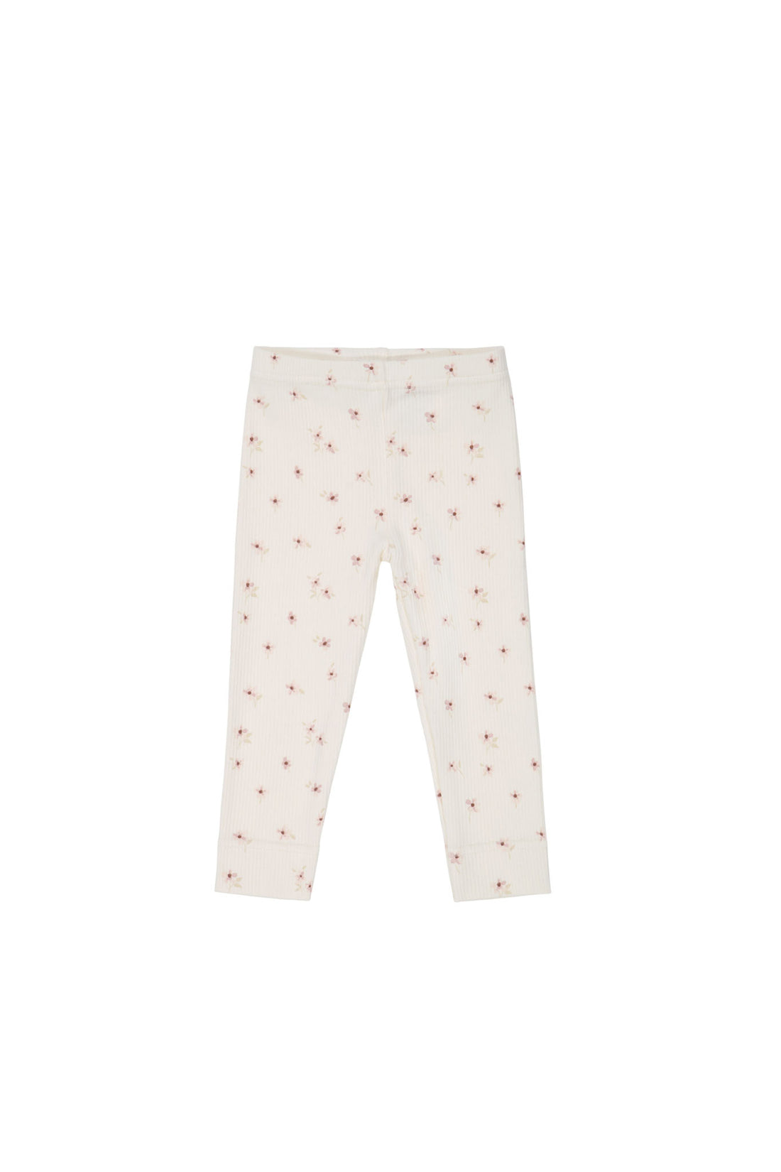 Organic Cotton Fine Rib Legging - Simple Flowers Egret | Jamie Kay