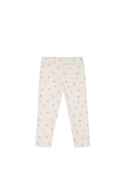 Organic Cotton Fine Rib Legging - Simple Flowers Egret | Jamie Kay