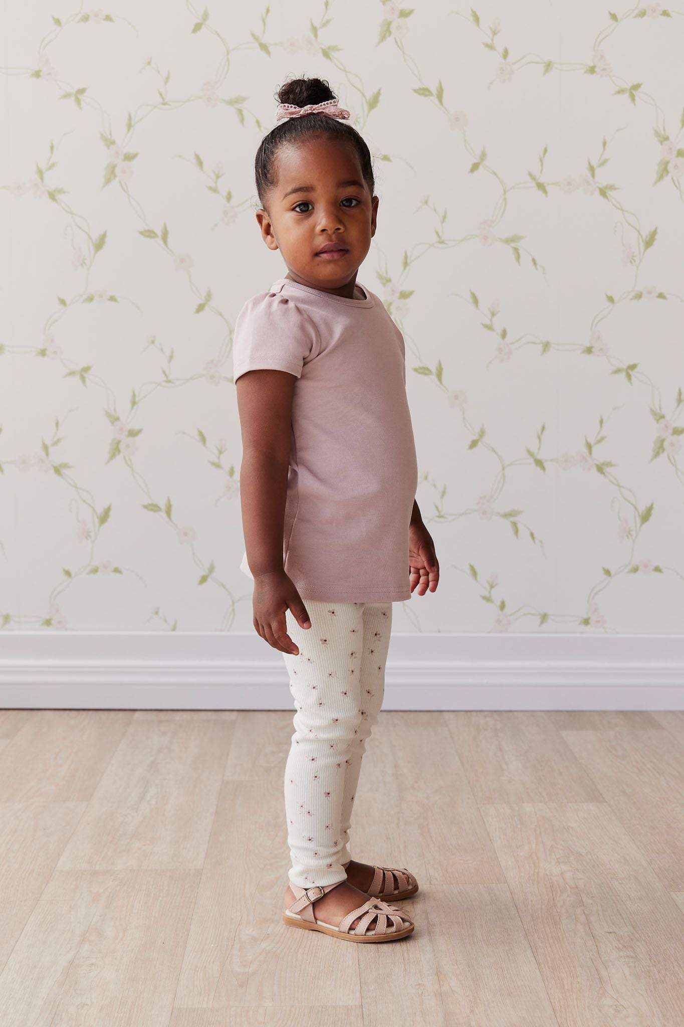 Organic Cotton Fine Rib Legging - Simple Flowers Egret | Jamie Kay wyldeclothing