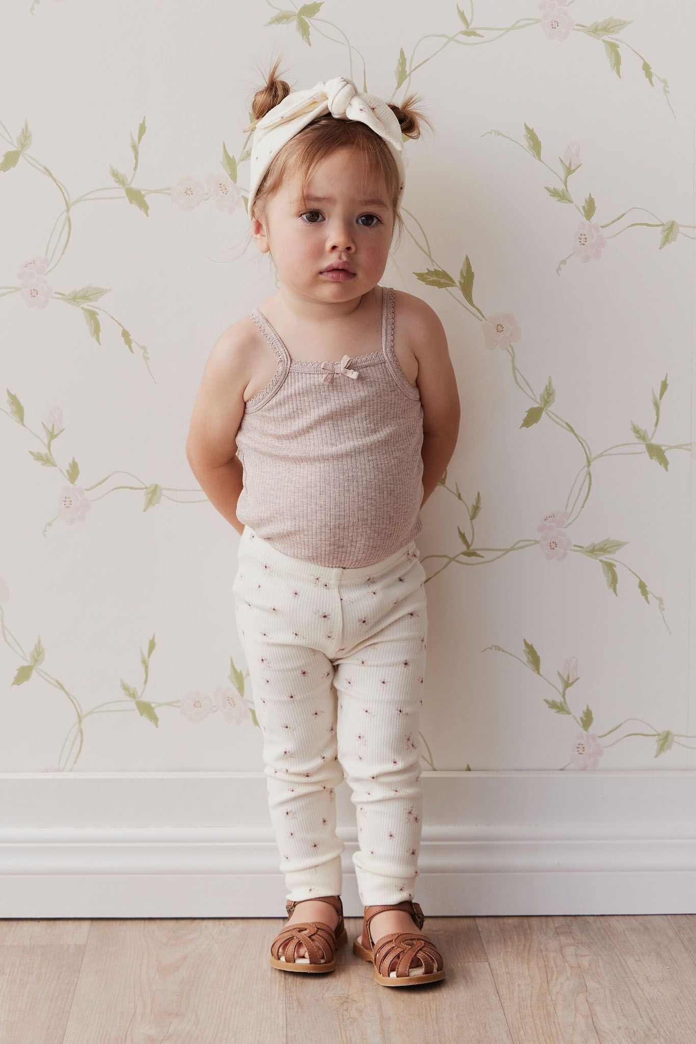 Organic Cotton Fine Rib Legging Simple Flowers Egret Jamie Kay wyldeclothing