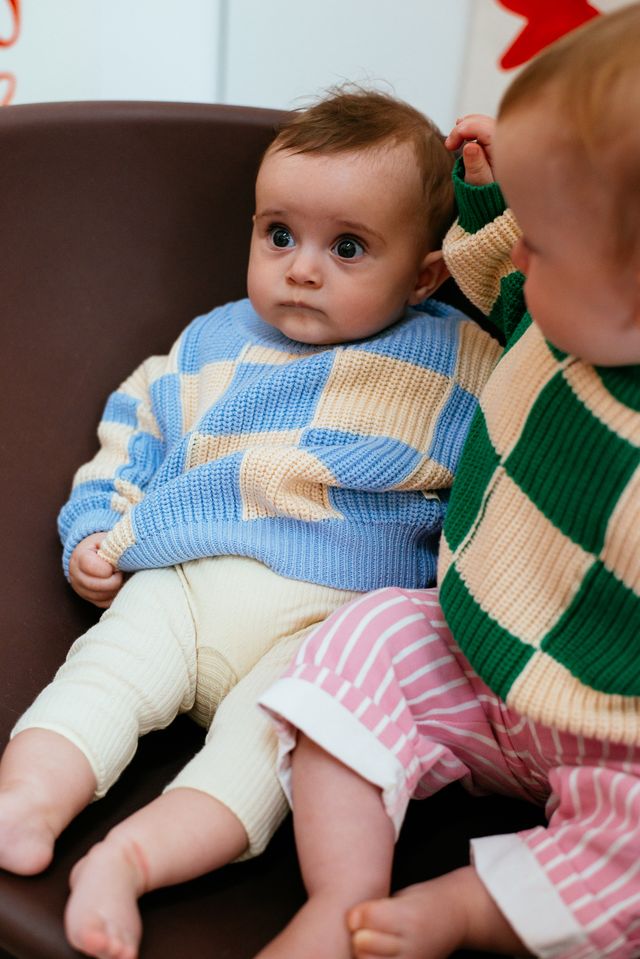 Sunday Knit Jumper - Baby Blue Check | Sunday Siblings