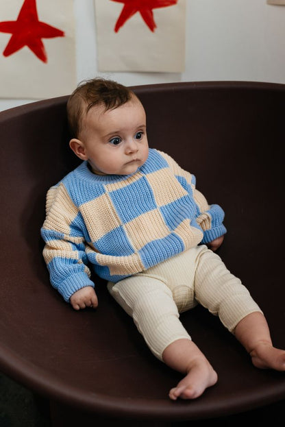 Sunday Knit Jumper - Baby Blue Check | Sunday Siblings