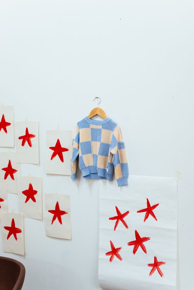 Sunday Knit Jumper - Baby Blue Check | Sunday Siblings