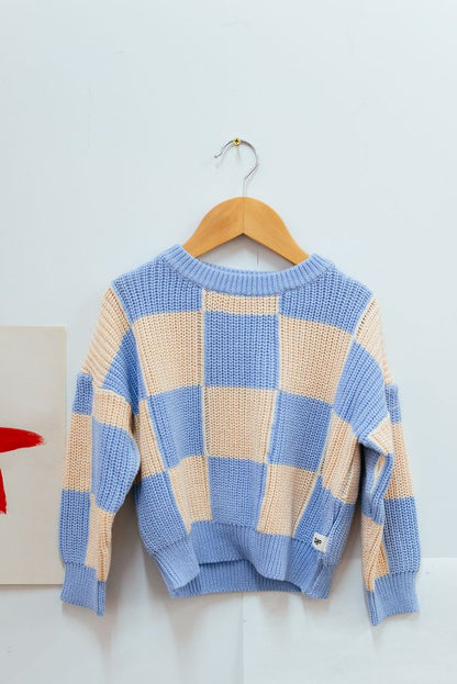 Sunday Knit Jumper - Baby Blue Check | Sunday Siblings