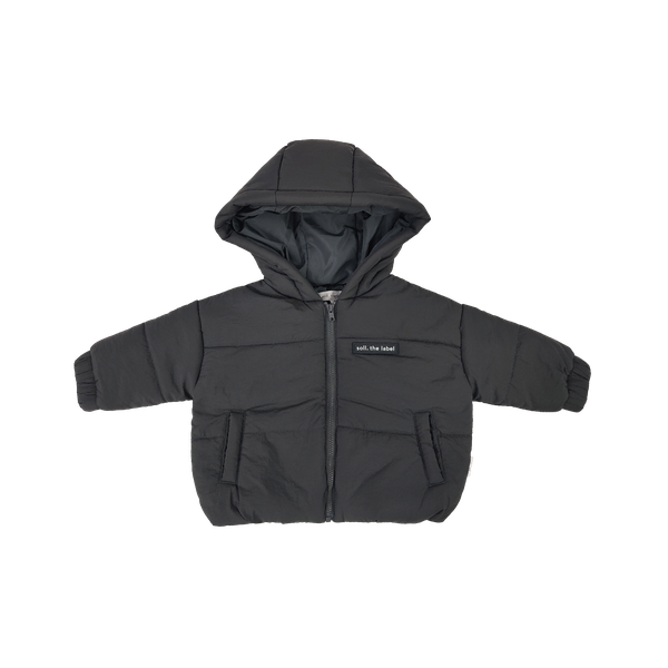 Kids Hooded Puffer Jacket - Charcoal | Soll