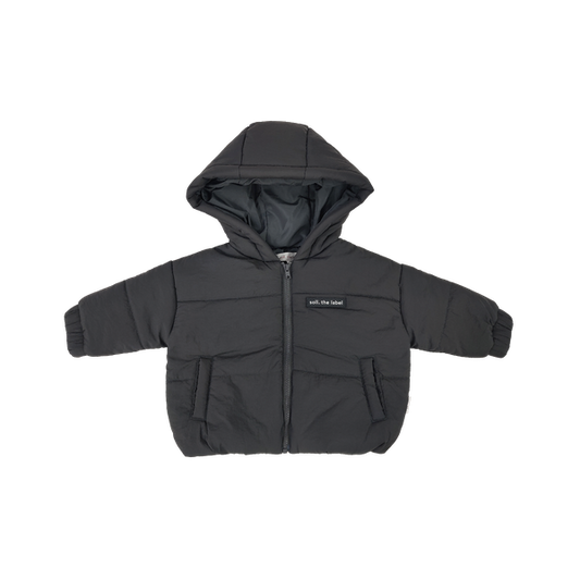 Kids Hooded Puffer Jacket - Charcoal | Soll