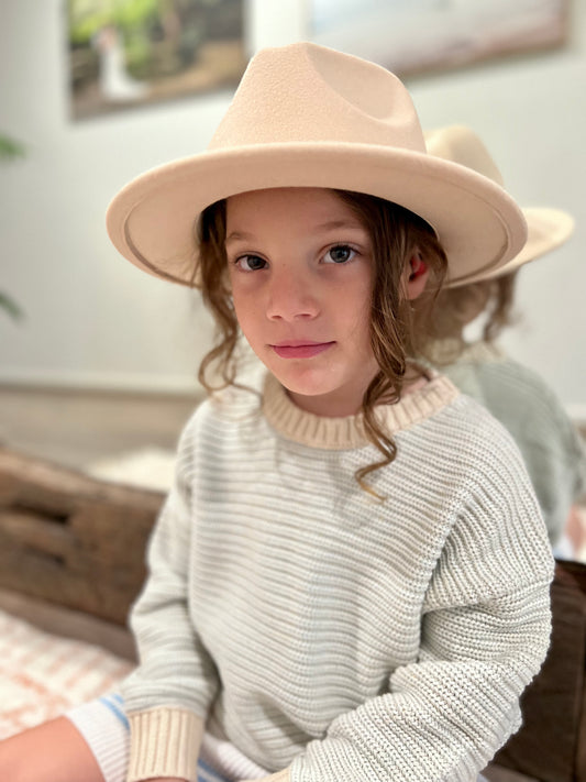 kids wide brim fedora hat | cream wyldeclothing